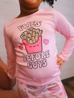 Fries Before Guys Pink Hearts Girls Bell Bottom Outfit -Little Loom Store BrooklynFries3