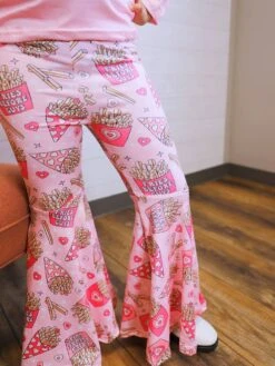 Fries Before Guys Pink Hearts Girls Bell Bottom Outfit -Little Loom Store BrooklynFries4