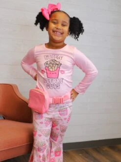 Fries Before Guys Pink Hearts Girls Bell Bottom Outfit -Little Loom Store BrooklynFries5