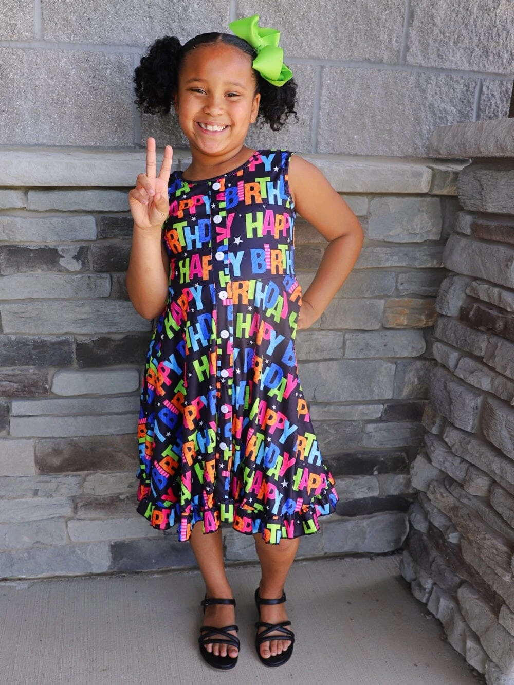 Happy Happy Birthday Rainbow Black Tank Girls Skater Dress 3 Happy Happy Birthday Rainbow Black Tank Girls Skater Dress