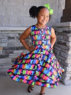 Happy Happy Birthday Rainbow Black Tank Girls Skater Dress 13 Happy Happy Birthday Rainbow Black Tank Girls Skater Dress -Little Loom Store BrooklynHappyBirthdayDress2