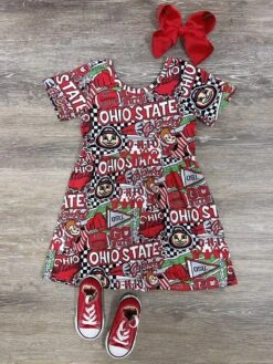 Buckeye For Life Girls Short Sleeve Skater Dress