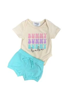 Bunny Babe Blue Two Piece Baby Easter Bloomer Outfit -Little Loom Store Bunny Babe Blue Two Piece Baby Easter Bloomer Outfit White
