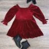 Burgundy Puff Sleeve Smocked Girls Velvet Dress