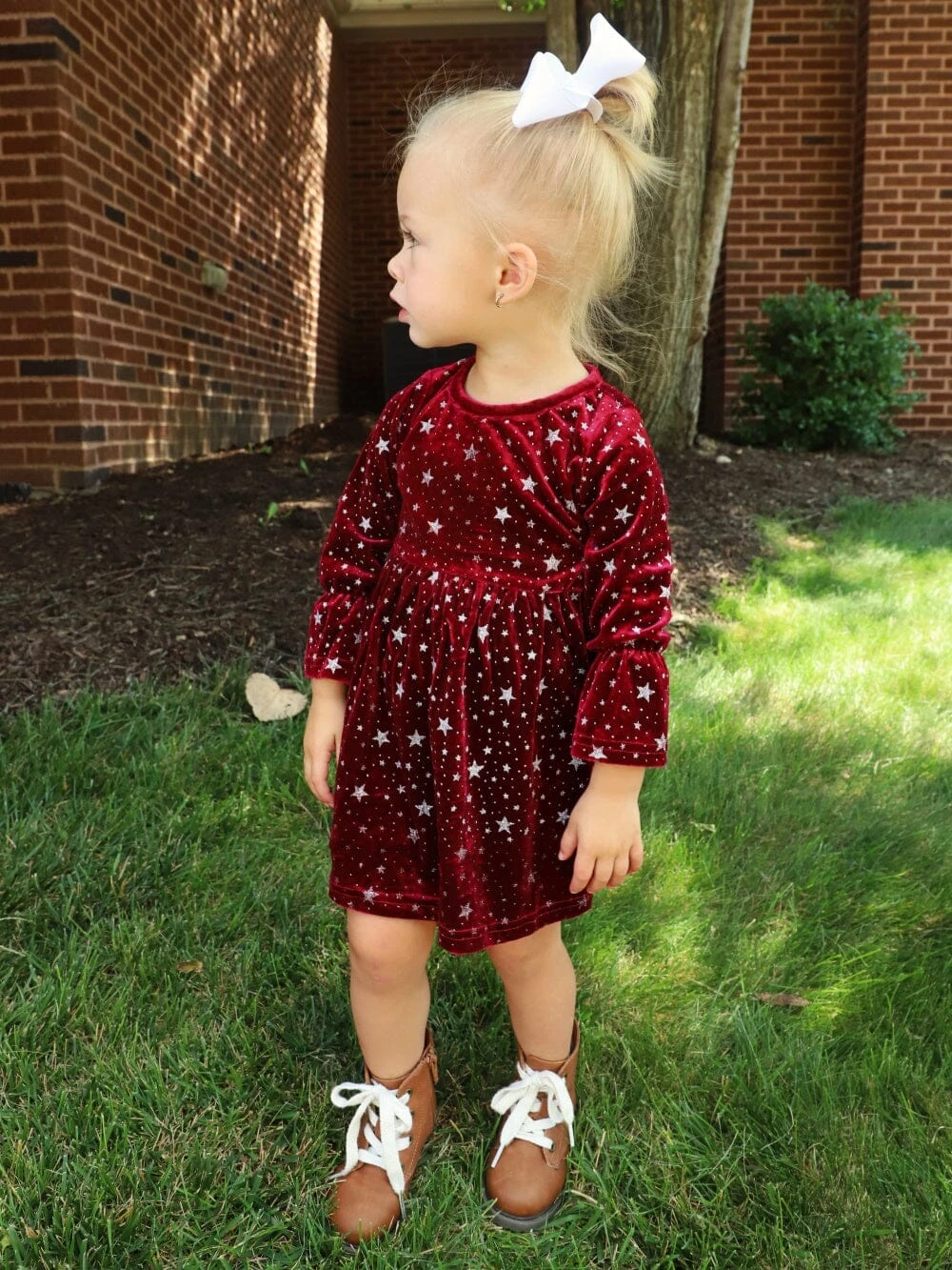Burgundy Starry Night Velvet Flare Girls Dress 4 Burgundy Starry Night Velvet Flare Girls Dress - Image 2