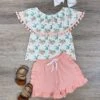 Cactus Life Girls Peach Ruffle Shorts Outfit -Little Loom Store CactusLifeGirlsPeachRuffleShortsOutfit