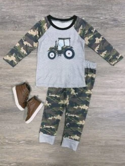 Camo Tractor Boys Long Sleeve Jogger Outfit