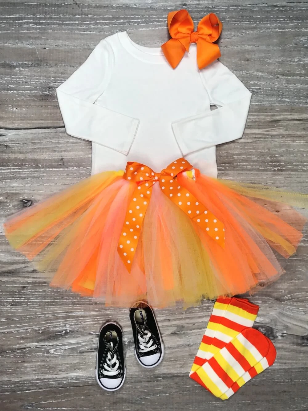 Candy Corn Tutu Skirt & Sock Set, Cute Girls Costume 3 Candy Corn Tutu Skirt & Sock Set, Cute Girls Costume
