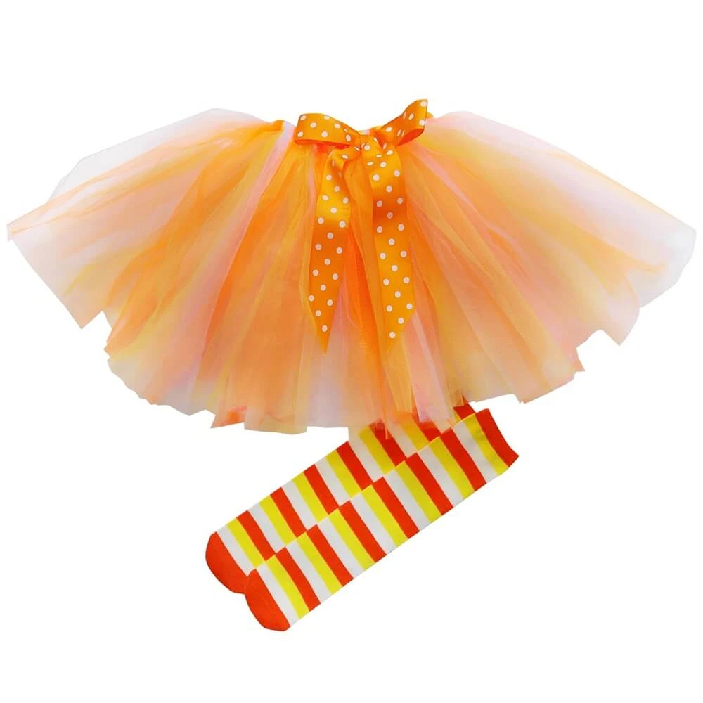 Candy Corn Tutu Skirt & Sock Set, Cute Girls Costume 4 Candy Corn Tutu Skirt & Sock Set, Cute Girls Costume - Image 2