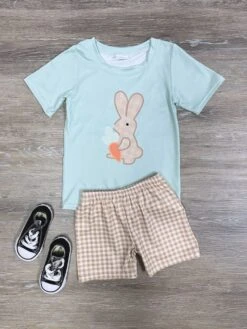 Carrot Bunny Gingham Plaid Boys Easter Shorts Outfit