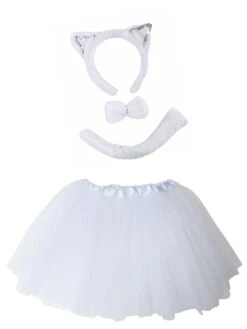 White Cat Costume - Complete Kids Costume Set With Tutu And Accessories