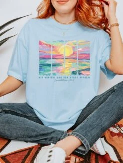 His Mercies Are New Bible Verse Christian Unisex Comfort Colors Graphic T-Shirt -Little Loom Store Chambray Mercies