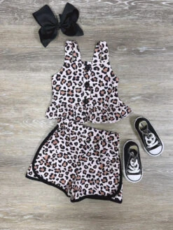Cheetah Cutie Girls Peplum Tank & Shorts Set