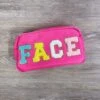 Chenille Letter FACE Zip Up Pink Cosmetic Bag