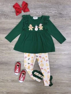 Christmas Cookie Green Tunic Top And Leggings Girls Outfit