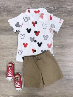 Classic Mouse Boys Red, White, & Black Button Down Top