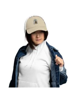 Coffee Ghost Embroidered Distressed Dad Hat -Little Loom Store CoffeeGhost4