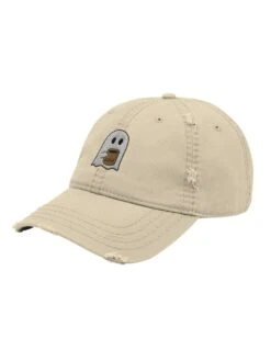 Coffee Ghost Embroidered Distressed Dad Hat -Little Loom Store CoffeeGhost6