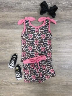 Coquette Camo & Bows Girls Tank & Shorts Outfit