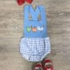 Country Cuties Girls Blue Gingham Chicken Baby Romper -Little Loom Store CountryCutiesGirlsBlueGinghamChickenBabyRomper