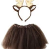 Brown Deer Costume Set For Adults & Plus Size – Brown Tutu Skirt & Antler Headband – Fun Animal Outfit For Halloween & Cosplay -Little Loom Store DeerTutuCostume