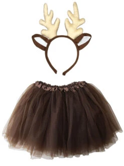 Brown Deer Costume Set For Adults & Plus Size – Brown Tutu Skirt & Antler Headband – Fun Animal Outfit For Halloween & Cosplay