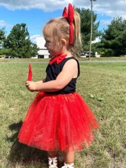 Girls Red Devil Costume - Complete Kids Costume Set With Tutu, Horns, Bow Tie, & Tail -Little Loom Store DevilCostume2s