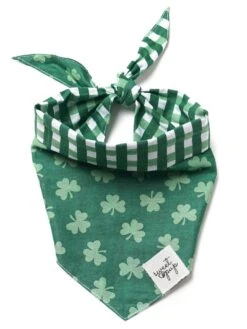 Dog Bandana - Shamrock Green Plaid Reversible -Little Loom Store DogBandana ShamrockGreen