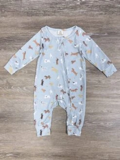 Dog Days Light Blue Zip Up Baby Romper