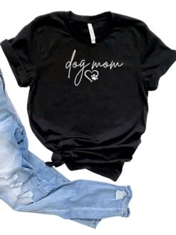 Dog Mom Women's Jersey Short Sleeve Graphic Tee - 12 Colors -Little Loom Store DogMomT ShirtBlack