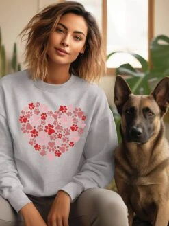 Dog Paw Heart Dog Mom Valentine's Day Long Sleeve Graphic Sweatshirt -Little Loom Store DogPawHeartSweatshirtAsh