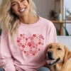 Dog Paw Heart Dog Mom Valentine's Day Long Sleeve Graphic Sweatshirt 2 Dog Paw Heart Dog Mom Valentine's Day Long Sleeve Graphic Sweatshirt -Little Loom Store DogPawHeartSweatshirtPink
