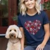 Dog Paw Heart Dog Mom Valentine's Day Short Sleeve Graphic T-Shirt -Little Loom Store DogPawHeartT ShirtNavy