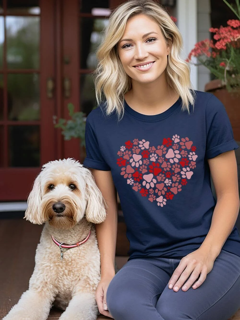 Dog Paw Heart Dog Mom Valentine's Day Short Sleeve Graphic T-Shirt 3 Dog Paw Heart Dog Mom Valentine's Day Short Sleeve Graphic T-Shirt