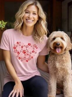 Dog Paw Heart Dog Mom Valentine's Day Short Sleeve Graphic T-Shirt 18 Dog Paw Heart Dog Mom Valentine's Day Short Sleeve Graphic T-Shirt -Little Loom Store DogPawHeartT ShirtPink