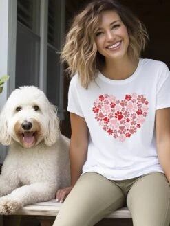 Dog Paw Heart Dog Mom Valentine's Day Short Sleeve Graphic T-Shirt 19 Dog Paw Heart Dog Mom Valentine's Day Short Sleeve Graphic T-Shirt -Little Loom Store DogPawHeartT ShirtWhite