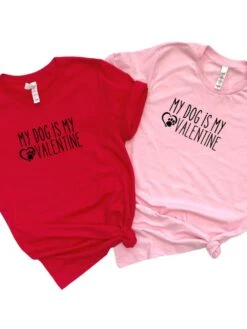 My Dog Is My Valentine Jersey Short Sleeve Women's Valentine's Day Tee -Little Loom Store DogisMyValRed Pink