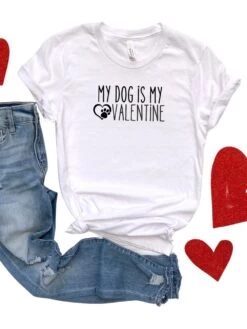 My Dog Is My Valentine Jersey Short Sleeve Women's Valentine's Day Tee -Little Loom Store DogisMyValWhite
