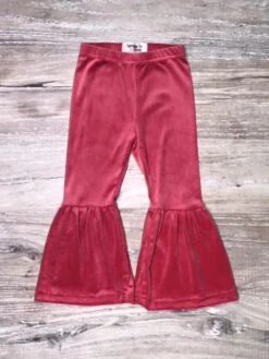 Dusty Rose Pink Girls Velvet Bell Bottoms