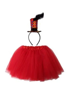 Ringmaster Costume Set For Adults & Plus Size – Red Tutu Skirt & Black Mini Top Hat Headband – Circus Greatest Showman Outfit