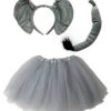 Elephant Costume Set For Adults & Plus Size – Gray Tutu Skirt, Elephant Ear Headband & Tail – Safari Jungle Outfit