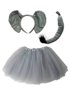 Elephant Costume Set For Adults & Plus Size – Gray Tutu Skirt, Elephant Ear Headband & Tail – Safari Jungle Outfit