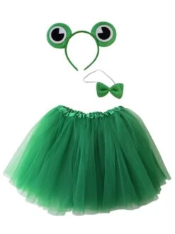Frog Costume Set For Adults & Plus Size – Green Tutu Skirt & Frog Eyes Headband – Fun Animal Outfit For Halloween & Cosplay