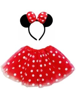 Red Polka Dot Mouse Costume Set For Adults & Plus Size – Mouse Headband Ears & Red Polka Dot Tutu Skirt – Halloween & Cosplay Outfit