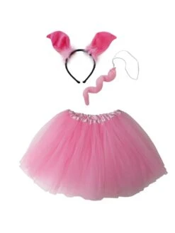 Pink Pig Costume Set For Adults & Plus Size – Tutu Skirt, Tail & Ears Headband – Cute Farm Animal Outfit For Halloween & Cosplay