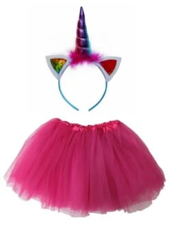 Adult Hot Pink Unicorn Costume - Tutu Skirt & Headband Horn Set For Adult Or Plus Size