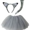 Gray Wolf Costume Set For Adults & Plus Size – Wolf Ear Headband, Gray Tutu Skirt & Tail – Halloween & Cosplay Outfit