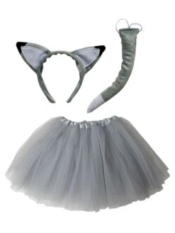 Gray Wolf Costume Set For Adults & Plus Size – Wolf Ear Headband, Gray Tutu Skirt & Tail – Halloween & Cosplay Outfit