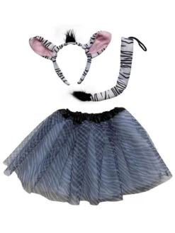 Zebra Costume Set For Adults & Plus Size – Tutu Skirt, Zebra Ears Headband & Tail – Animal Dress-Up For Halloween, Cosplay & Parties