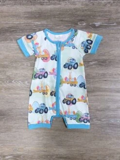 Egg Farm Boys Blue Trim Easter Romper